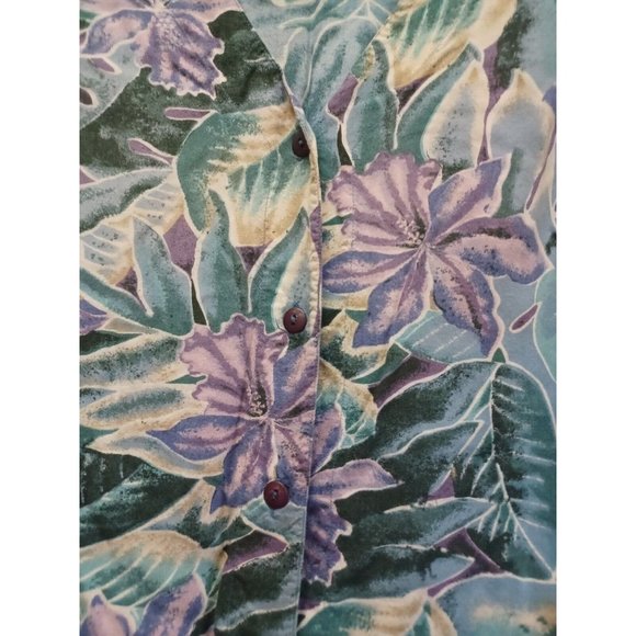 Vintage Womans Hawaiian Print blouse SS L Purple/Green Separate Issue - Picture 2 of 2